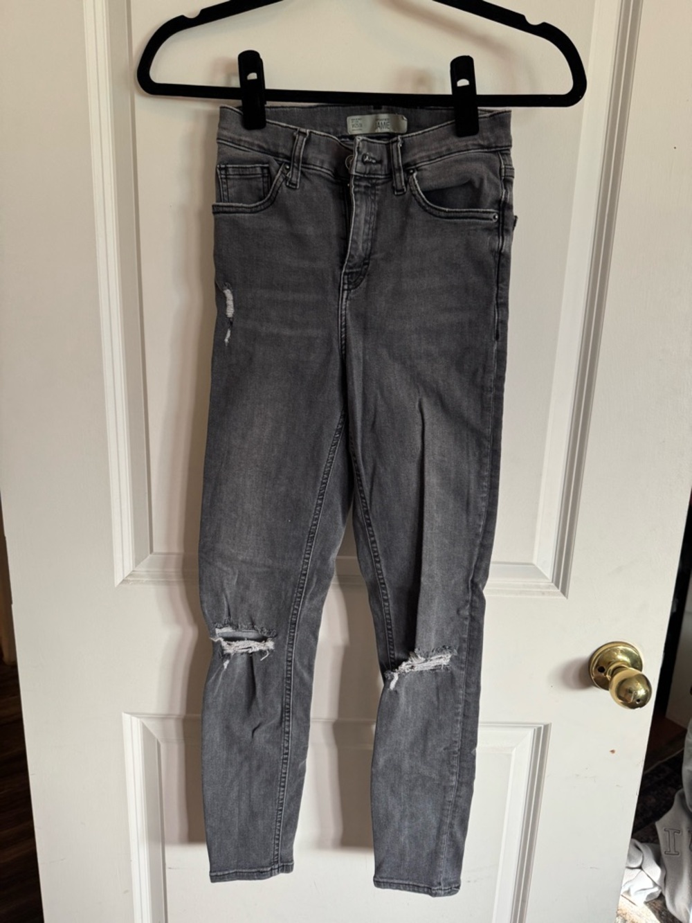 Topshop Distressed Charcoal Skinny Jeans